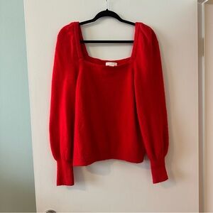 H&M Bold Red Off-the-Shoulder Puff Sleeve Square Neck Sweater